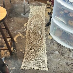 Vintage Intricately Embroidered Lace Table Runner